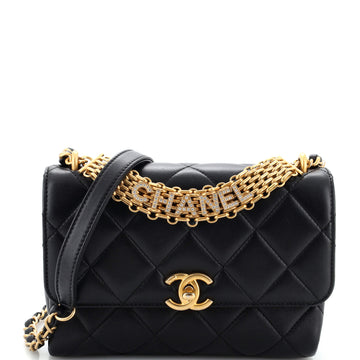 Chanel Crystal Logo Letters Chain Handle Flap Bag Quilted Lambskin Small