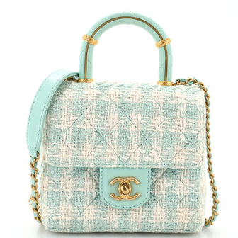 Chanel Crush Top Handle Flap Bag Quilted Tweed Mini