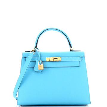 Hermes Kelly Handbag Blue Epsom with Gold Hardware 28