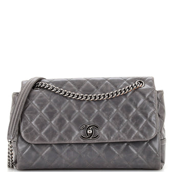 Chanel Aged Chain 3 Compartment CC Flap Bag Quilted Calfskin Large