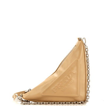 Prada Triangle Logo Zip Chain Crossbody Bag Embossed Leather Small