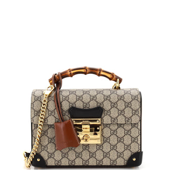 Gucci Padlock Bamboo Shoulder Bag GG Coated Canvas Small
