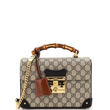 Gucci Padlock Bamboo Shoulder Bag GG Coated Canvas Small