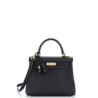 Hermes Touch Kelly Handbag Black Togo with Lizard and Permabrass Hardware 25