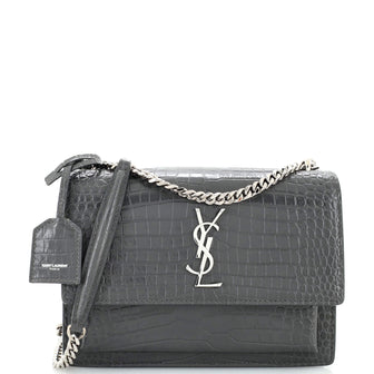 Saint Laurent Sunset Crossbody Bag Crocodile Embossed Leather Medium