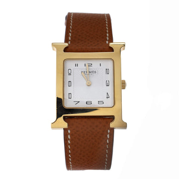 Hermes Heure H Quartz Watch Plated Metal and Leather 26