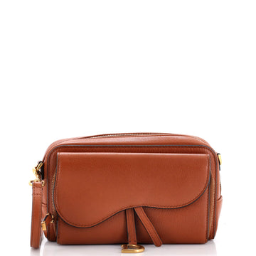 Christian Dior Saddle Double Crossbody Pouch Leather