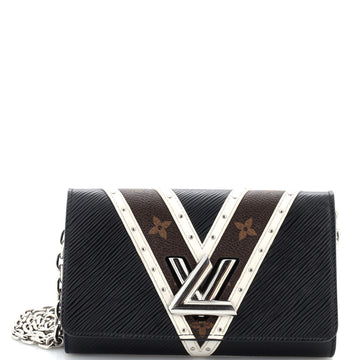 Louis Vuitton Twist Chain Wallet Epi Leather with Monogram Canvas and Studded Leather