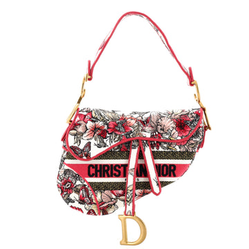 Christian Dior Saddle Bag Logo Embroidered Canvas Medium