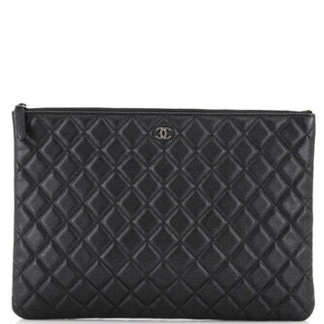 Chanel O Case Clutch Quilted Iridescent Caviar Large