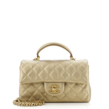 Chanel Classic Single Flap Top Handle Bag Quilted Metallic Caviar Mini