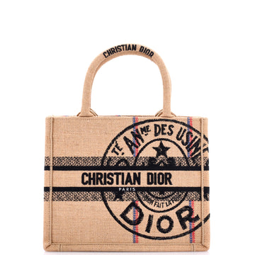 Christian Dior Book Tote Embroidered Jute Canvas Small