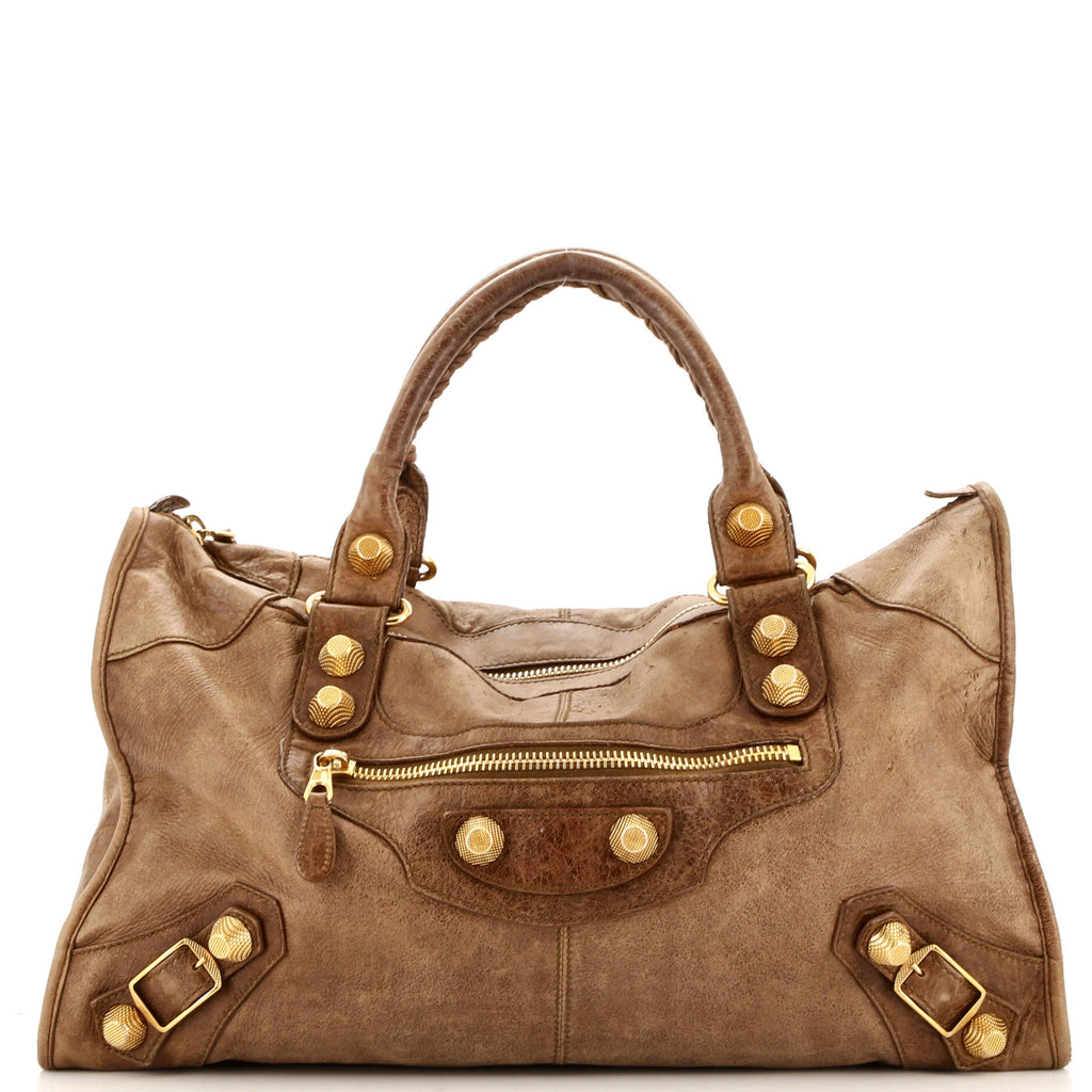 Balenciaga Work Giant Studs Bag Leather Brown 2960501