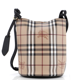 Burberry Lorne Bucket Bag Haymarket Coated Canvas Small
