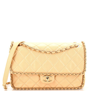 Chanel Running Chain Around Flap Bag Quilted Crumpled Calfskin Large