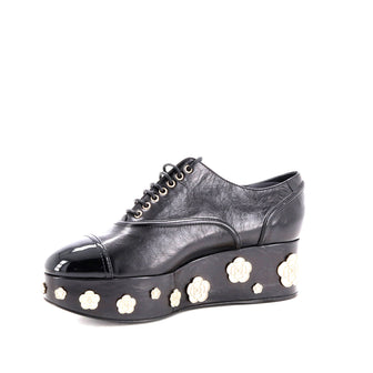 Chanel Women's Cap Toe Platform Oxfords Embellished Leather