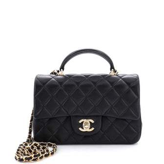 Chanel Classic Single Flap Top Handle Bag Quilted Lambskin Mini