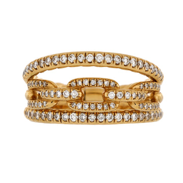 David Yurman Stax Three Row Chain Link Ring 18K Yellow Gold with Diamonds 10.4mm
