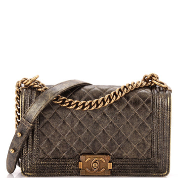 Chanel Boy Flap Bag Quilted Crackled Calfskin Old Medium
