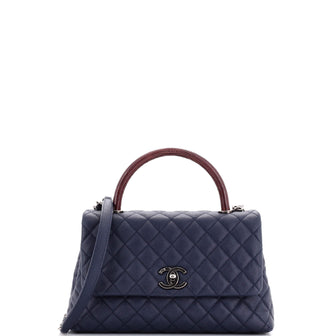 Chanel Coco Top Handle Bag Quilted Caviar with Lizard Small