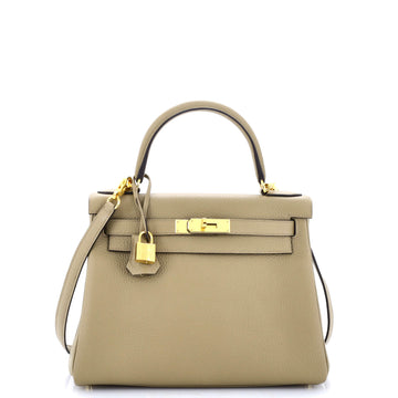 Hermes Kelly Handbag Light Clemence with Gold Hardware 28