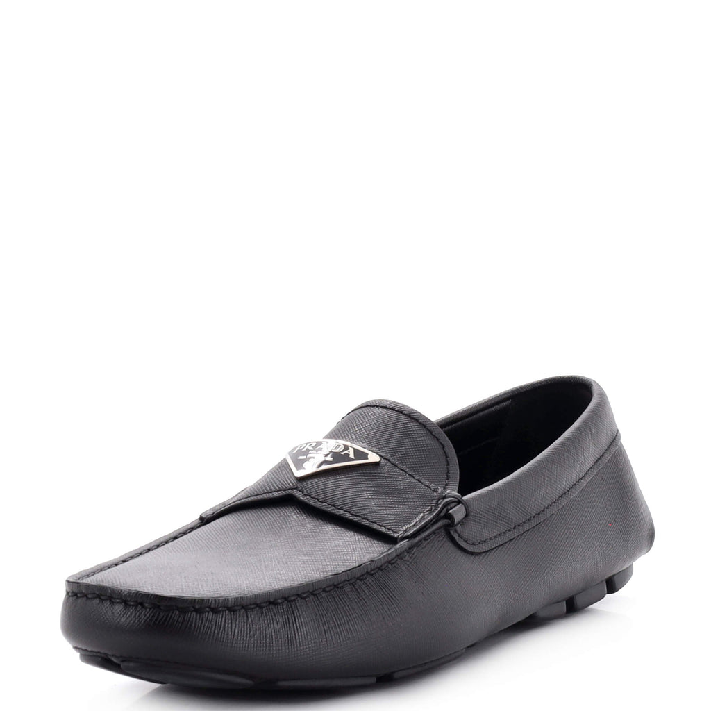 Prada Men's Triangle Logo Driver Loafers Saffiano Leather 296213