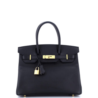 Hermes Birkin Handbag Black Epsom with Gold Hardware 30