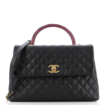 Chanel Coco Top Handle Bag Quilted Caviar with Snakeskin Medium