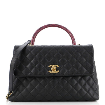 Chanel Coco Top Handle Bag Quilted Caviar with Snakeskin Medium