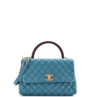 Chanel Coco Top Handle Bag Quilted Caviar with Lizard Small