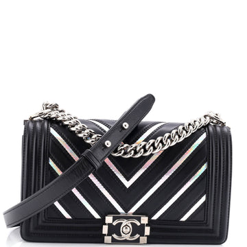 Chanel Boy Flap Bag Chevron Lambskin with Holographic PVC Old Medium