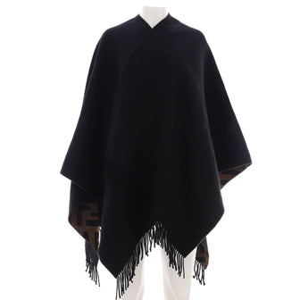 Fendi Women's Fringe Reversible Poncho Wool and Cashmere