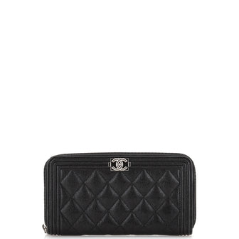 Chanel Boy Zip Around Wallet Quilted Caviar Long