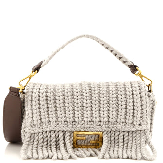 Fendi Baguette NM Bag Knit Wool with Fringe Medium