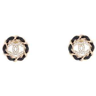 Chanel Chain Around CC Stud Earrings Metal with Leather and Crystals