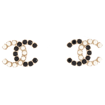 Chanel CC Dazzling Domino Stud Earrings Metal with Faux Pearls and Crystals