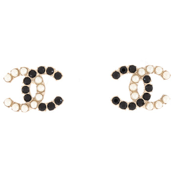 Chanel CC Dazzling Domino Stud Earrings Metal with Faux Pearls and Crystals