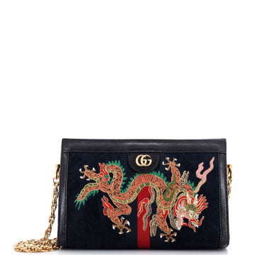 Gucci Ophidia Chain Shoulder Bag Embroidered Suede Small