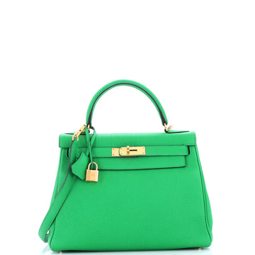Hermes Kelly Handbag Green Togo with Gold Hardware 28