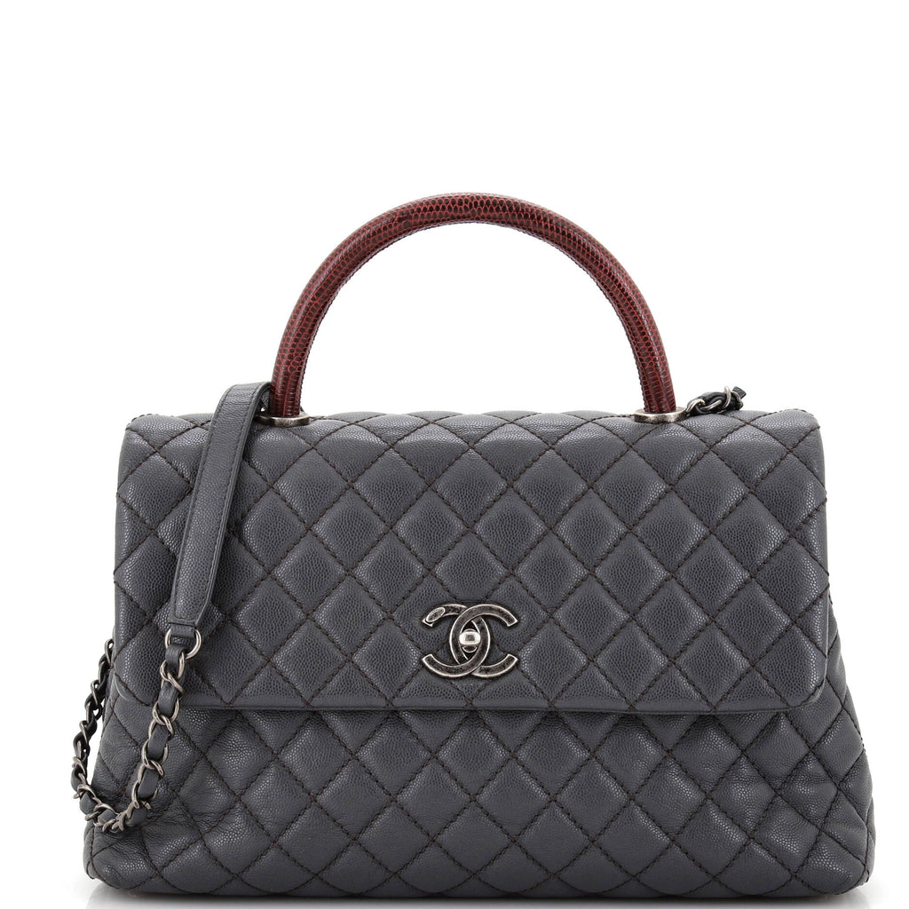 Coco Top Handle Bag Quilted Caviar with Lizard ...