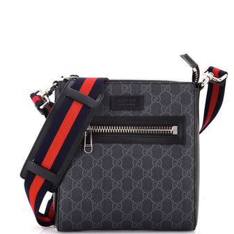 Gucci Web Strap Front Zip Messenger Bag GG Coated Canvas Small
