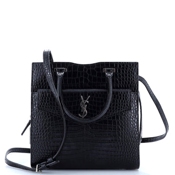 Saint Laurent Uptown Tote Crocodile Embossed Leather Small