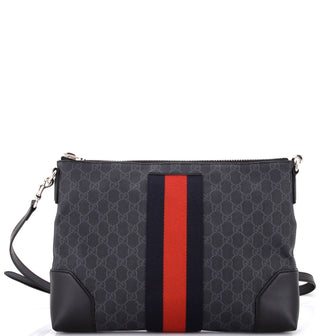 Gucci Web Zip Flat Messenger GG Coated Canvas Medium