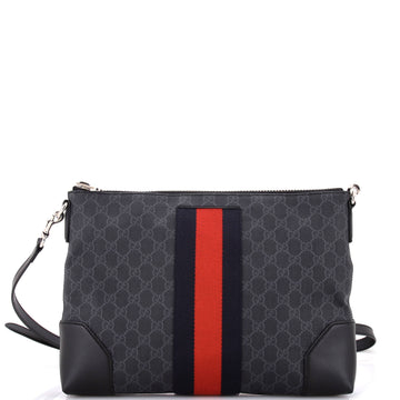Gucci Web Zip Flat Messenger GG Coated Canvas Medium