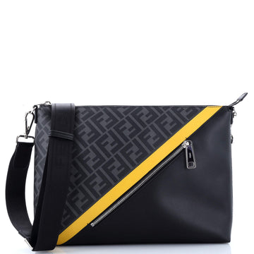 Fendi Front Zip Messenger Zucca Coated Canvas and Leather Large