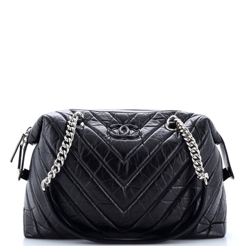 Chanel CC Bowling Bag Chevron Aged Calfskin Medium