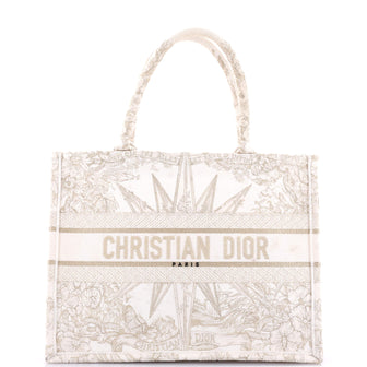 Christian Dior Book Tote Metallic Thread Embroidered Canvas Medium