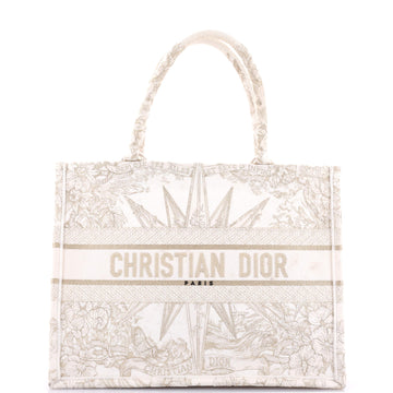 Christian Dior Book Tote Metallic Thread Embroidered Canvas Medium
