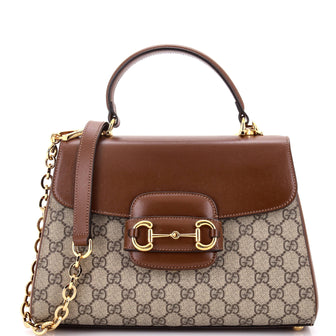 Gucci Horsebit 1955 Top Handle Flap Bag GG Coated Canvas and Leather Medium