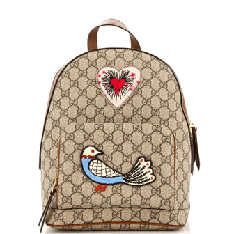 Gucci Zip Pocket Backpack Embroidered GG Coated Canvas Small